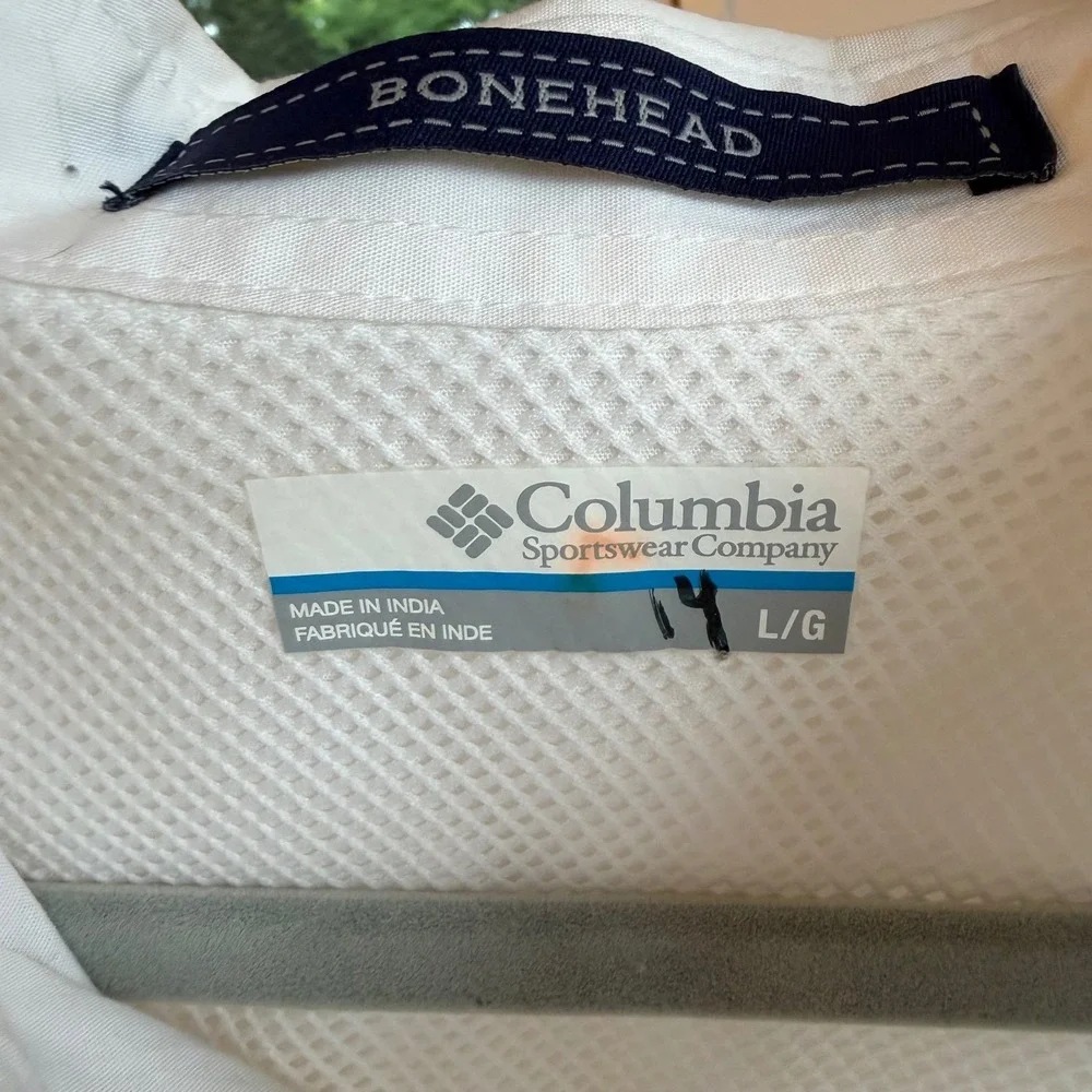 Columbia PFG Bonehead Fishing Shirt Mens Large White Short Sleeve Vented